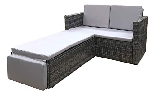 EVRE Outdoor Rattan Garden Love Bed Furniture Set Patio Conservatory (Grey)