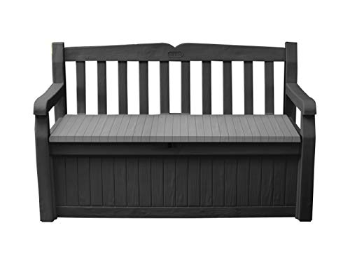 Keter Eden Bench Outdoor Storage Box Garden Furniture, Graphite and Grey, 132.5L x 75W x 18.5H cm