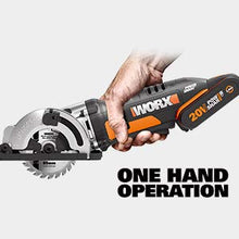 Load image into Gallery viewer, WORX 20V Cordless Circular Saw WX527.1, PowerShare, 2.0Ah, Parallel Guide, TCT 24T Blade, Blade 85mm, Maximum Cutting Capacity 27mm, 1H Quick Charger
