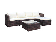 Load image into Gallery viewer, EVRE Rattan Outdoor Garden Furniture Set Miami Sofa Coffee Table, Foot Stool Rattan (Brown)
