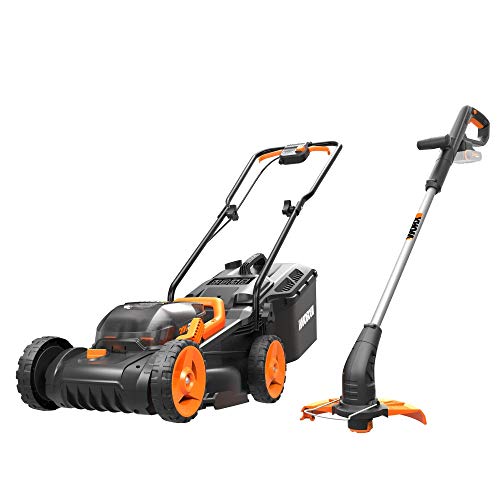 WORX WG927E Dual 20V Battery 34cm Cordless Lawn Mower & 18V (20V MAX) Cordless Grass Trimmer