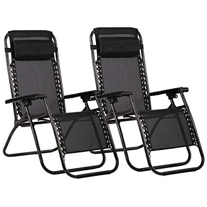 Havnyt Zero Gravity Reclining Chairs Garden Sun Loungers Black SET OF 2