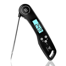 Load image into Gallery viewer, Meat Thermometer, DOQAUS Instant Read Cooking Thermometer, Digital Food Thermometer, Backlight LCD Screen Foldable Long Probe &amp; Auto On/Off, Perfect for Kitchen Cooking, BBQ, Water,Meat, Milk (Black)
