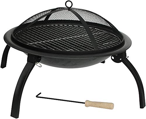 HH Home Hut Large Fire Pit Steel Folding Outdoor Garden Patio Heater Grill Camping Bowl BBQ With Poker, Grate, Grill with Free Carry Bag