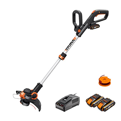 WORX 20V Cordless Grass Trimmer WG163E.3 with Fast Charger, 2 x 2,0Ah Batteries, PowerShare, 2-in-1 Grass Trimmer/Edger, 90° Head pivots, Command Feed System