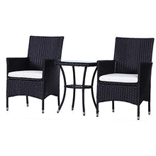 Load image into Gallery viewer, Outsunny Garden Outdoor Rattan Furniture Bistro Set 3 PCs Patio Weave Companion Chair Table Set Conservatory (Black)
