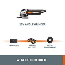 Load image into Gallery viewer, WORX WX800 18V (20V Max) Cordless 115mm Angle Grinder with x2 2.0Ah Batteries
