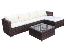 Load image into Gallery viewer, EVRE Rattan Outdoor Garden Furniture Set Miami Sofa Coffee Table, Foot Stool Rattan (Brown)
