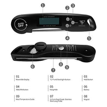 Load image into Gallery viewer, Meat Thermometer, DOQAUS Instant Read Cooking Thermometer, Digital Food Thermometer, Backlight LCD Screen Foldable Long Probe &amp; Auto On/Off, Perfect for Kitchen Cooking, BBQ, Water,Meat, Milk (Black)
