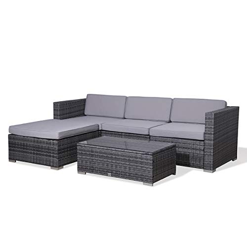 EVRE Rattan Outdoor Garden Furniture Set California Sofa Set with Coffee Table (Grey)