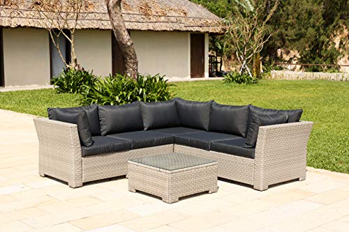 Backyard Furniture Chesterton Luxury 5 Seater Deepseating Rattan Garden Lounge Set with Cushions, Grey, 230 x 146 x 67 cm