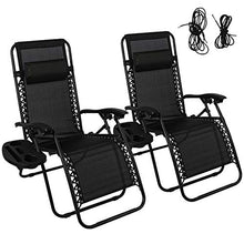 Load image into Gallery viewer, Sun Lounger Set of 2, Folding Recliner Zero Gravity Garden Chair with Cup Phone Holder and Adjustable Head Pillow - Outdoor Chair for Garden Patio (black)
