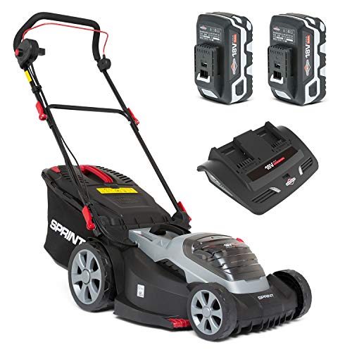 Sprint 2x18V (36V) Lithium-Ion 44cm Cordless Lawn Mower 440P18V, Including 2X 5Ah Battery and Dual Charger, 5 Years Warranty, Red