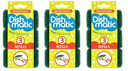 9 x Dishmatic Heavy Duty Green Refill Sponges Cleaning Scourer