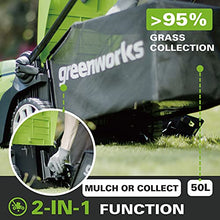 Load image into Gallery viewer, greenworks Cordless Lawnmower G40LM41K2X (Li-Ion 40 V 41cm Cutting Width up to 600msq 2in1 Mulching &amp; Mowing 50 l Grass Bag 5-level Central Cutting Height Adjustment Incl. 2 Battery 2Ah &amp; Charger
