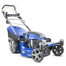 Load image into Gallery viewer, Hyundai Self Propelled ZERO-TURN 360 degree 51cm Cut Petrol Lawnmower, Electric Start, 196cc Petrol Lawn Mower - Includes 600ml Engine Oil, HYM510SPEZ, Blue
