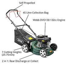 Load image into Gallery viewer, Webb Classic WER410SP Self Propelled 4 Wheel Petrol Rotary Lawnmower, 7 Cutting Heights, 41cm Cutting Width and 45L Collection Bag - 2 Year Guarantee
