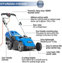 Load image into Gallery viewer, Hyundai 38cm Electric Lawn Mower, 1600W Corded Electric Lawnmower, Rolling &amp; Mulching Lawn Mower, 40L Grass Bag, Corded Lawn Mower, Easy Storage, 3 Year Warranty, Mowers &amp; Outdoor Power Tools, Blue
