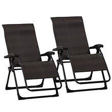 Load image into Gallery viewer, Outsunny Set of 2 Rattan Sun Lounger Zero Gravity Patio Rattan Deck Chairs Folding Recliner Indoor Outdoor Back Adjustable Chair Brown
