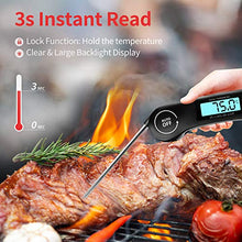 Load image into Gallery viewer, Meat Thermometer, DOQAUS Instant Read Cooking Thermometer, Digital Food Thermometer, Backlight LCD Screen Foldable Long Probe &amp; Auto On/Off, Perfect for Kitchen Cooking, BBQ, Water,Meat, Milk (Black)
