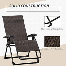 Load image into Gallery viewer, Outsunny Set of 2 Rattan Sun Lounger Zero Gravity Patio Rattan Deck Chairs Folding Recliner Indoor Outdoor Back Adjustable Chair Brown
