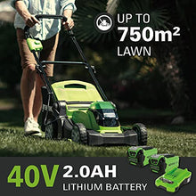 Load image into Gallery viewer, greenworks Cordless Lawnmower G40LM41K2X (Li-Ion 40 V 41cm Cutting Width up to 600msq 2in1 Mulching &amp; Mowing 50 l Grass Bag 5-level Central Cutting Height Adjustment Incl. 2 Battery 2Ah &amp; Charger
