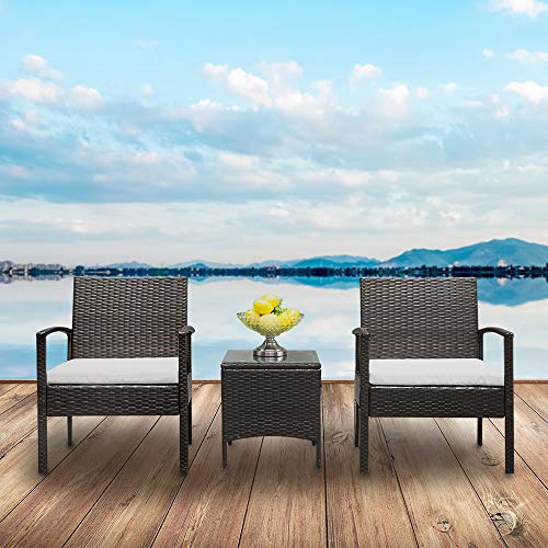 Rattan Garden Furniture Set 3 piece Patio Rattan furniture sofa Chair Weaving Wicker includes 2 Armchairs and 1 table Outdoor Conservatory Indoor (Brown 3pcs)