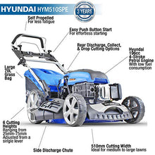 Load image into Gallery viewer, Hyundai Petrol Lawnmower Self Propelled Push Button Electric Start Lawn Mower 196cc, 20 Inch, 51cm, 510mm Cutting Width, Mulching, 70L Collection, Steel Deck, 600ml Engine Oil Included HYM510SPE 
