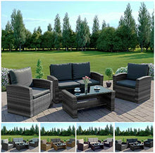 Load image into Gallery viewer, Abreo Grey 4 Seater Garden Rattan Furniture Sofa Armchair Set with Coffee Table Wicker Weave Conservatory (Dark Mix Grey with Dark Cushions)
