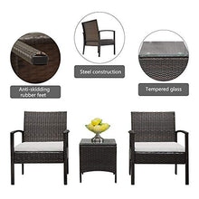 Load image into Gallery viewer, Rattan Garden Furniture Set 3 piece Patio Rattan furniture sofa Chair Weaving Wicker includes 2 Armchairs and 1 table Outdoor Conservatory Indoor (Brown 3pcs)
