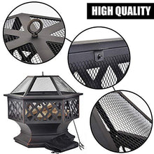 Load image into Gallery viewer, GRANDMA SHARK Fire Pit for Outdoor Garden Patio, Hex Metal Fire Bowl with Spark Protection Mesh, Extra includes Poker and Cover (Black)
