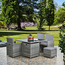 Load image into Gallery viewer, RayGar Deluxe 9 Piece 8 Seater Rattan Cube Dining Table Garden Furniture Patio Set (Grey/Grey)
