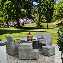 Load image into Gallery viewer, RayGar Deluxe 9 Piece 8 Seater Rattan Cube Dining Table Garden Furniture Patio Set (Grey/Grey)
