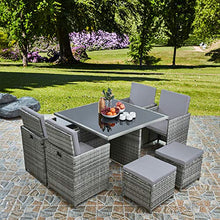 Load image into Gallery viewer, RayGar Deluxe 9 Piece 8 Seater Rattan Cube Dining Table Garden Furniture Patio Set (Grey/Grey)
